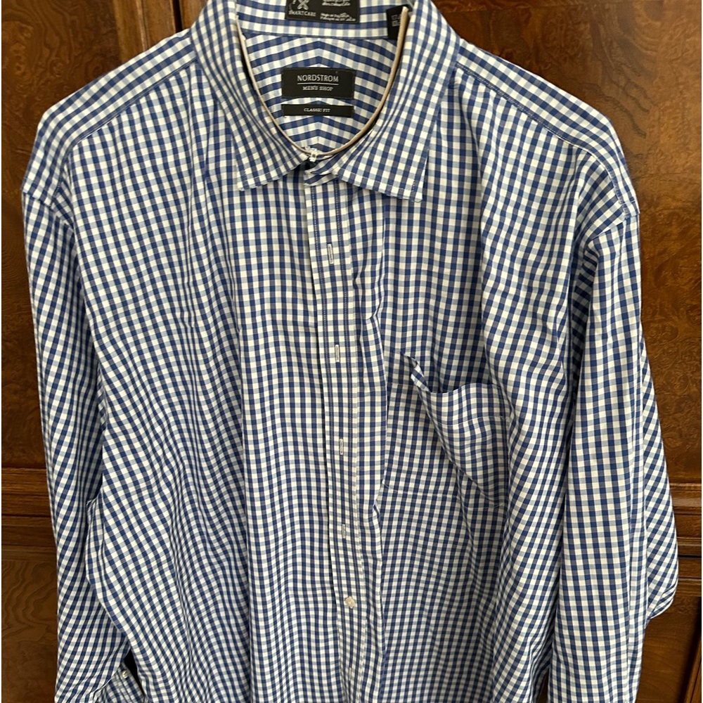 Nordstrom Classic Blue Plaid Shirt Classic 19 35
